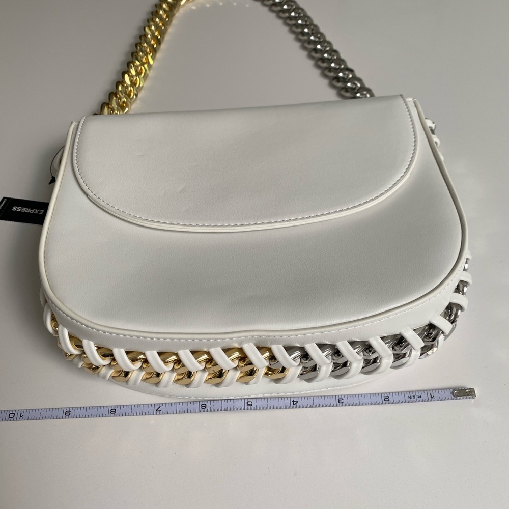 NWT Express Stylish White Bag with Gold and Silver Chain